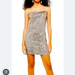 Topshop Glitter Cowl Neck Mini
